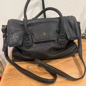 Cole Haan Black  Pebbled Leather Top Handle Flap Closure Satchel Shoulder Bag